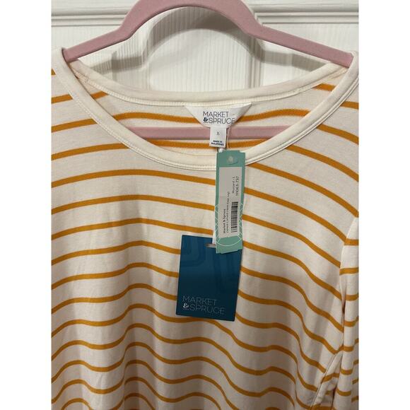NWT Market & Spruce Zansia Curved Hem Knit Gold and White Striped Top, L - Picture 3 of 5